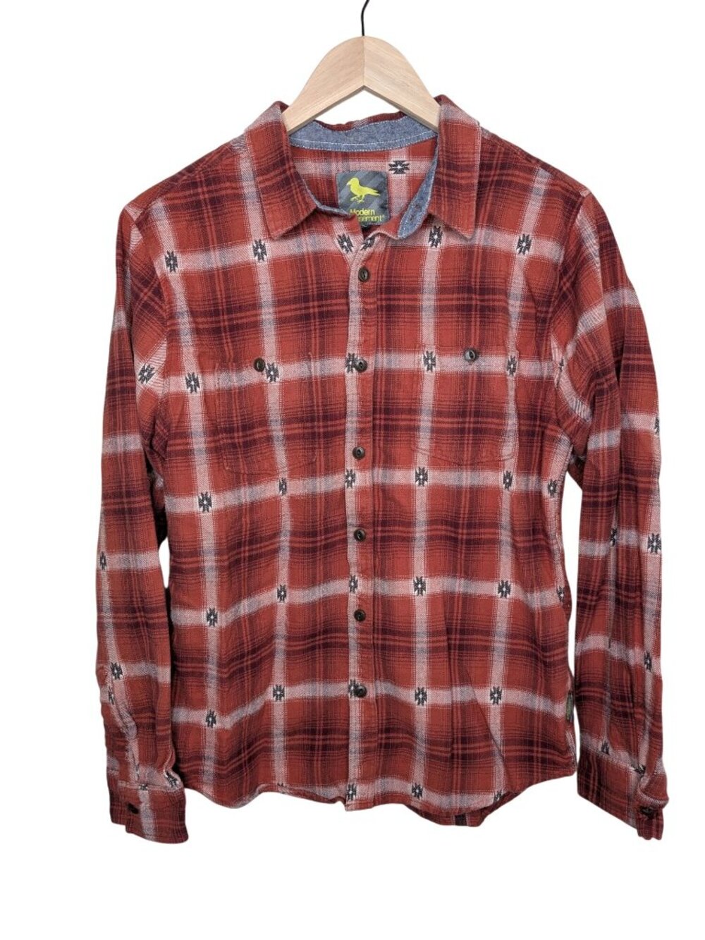 Modern Amusement Mens Red Plaid Southwestern Button-Up Cotton Shirt Med